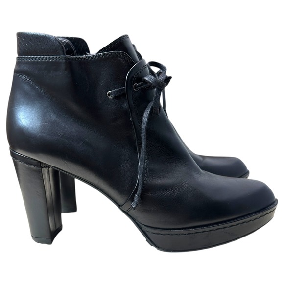 Stuart Weitzman Black Manlow Leather Platform Heel Ankle Boots 7.5M - Picture 5 of 11